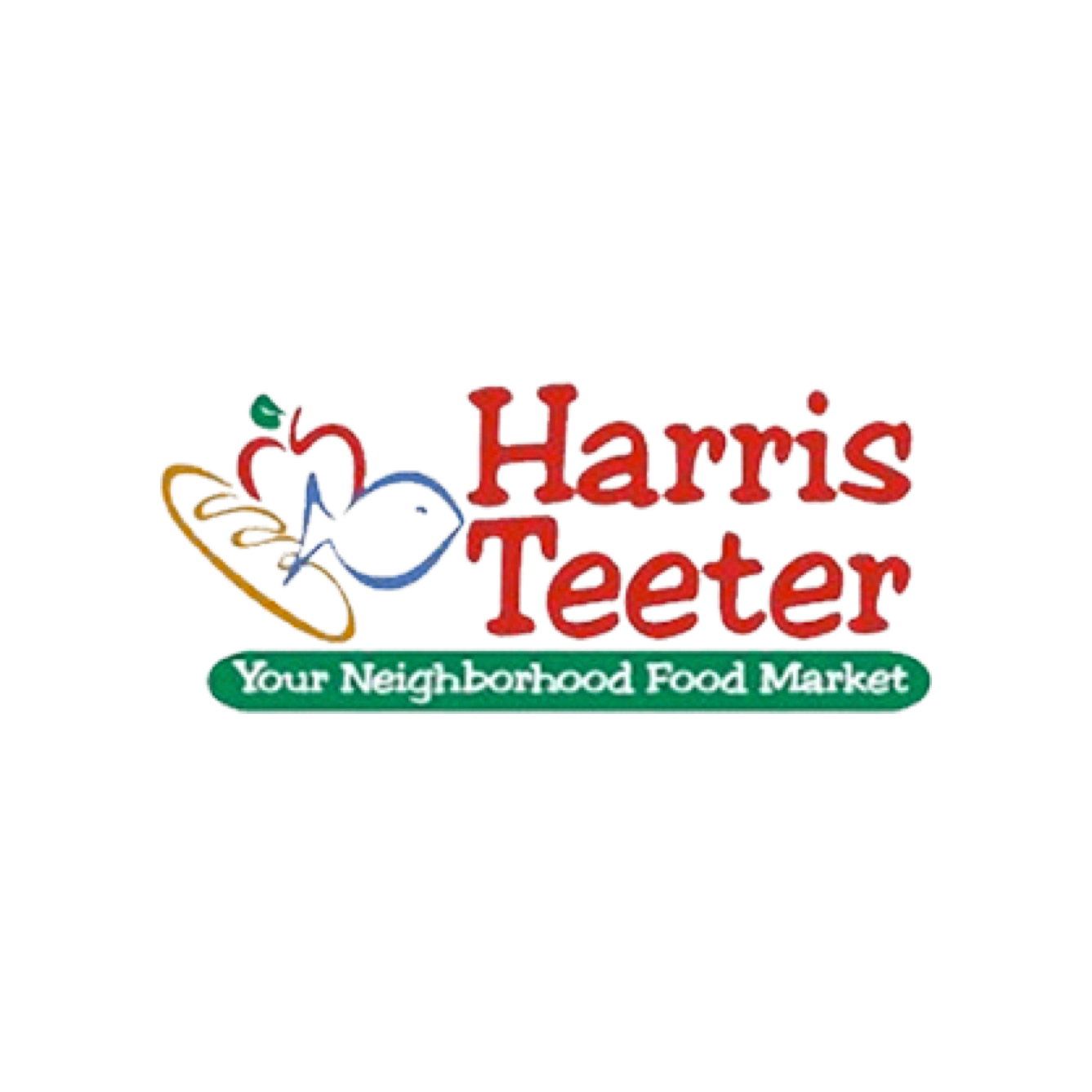 Harris Teeter logo: 'your neighborhood food market', with red and green text