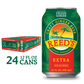Reed's Extra Ginger Beer can and box displayed with fresh ginger, emphasizing natural ingredients and its non-alcoholic label.