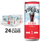 Virgil's Zero Sugar Cola Soda pack with 24 slim cans, with a single slim can displayed next to it.