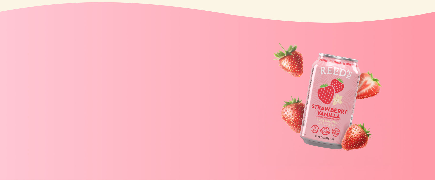 strawberry vanilla reeds multi functional soda on pink background