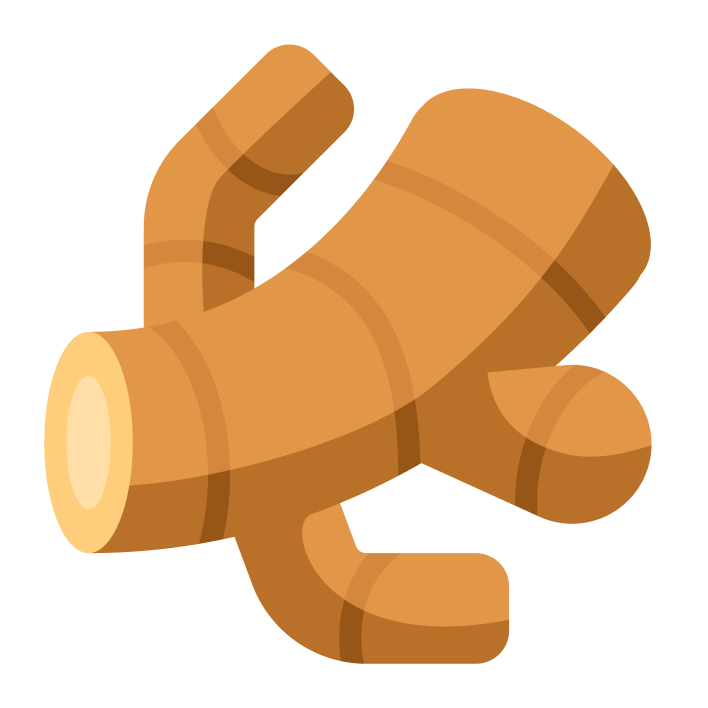 A stylized piece of ginger root on a transparent background.