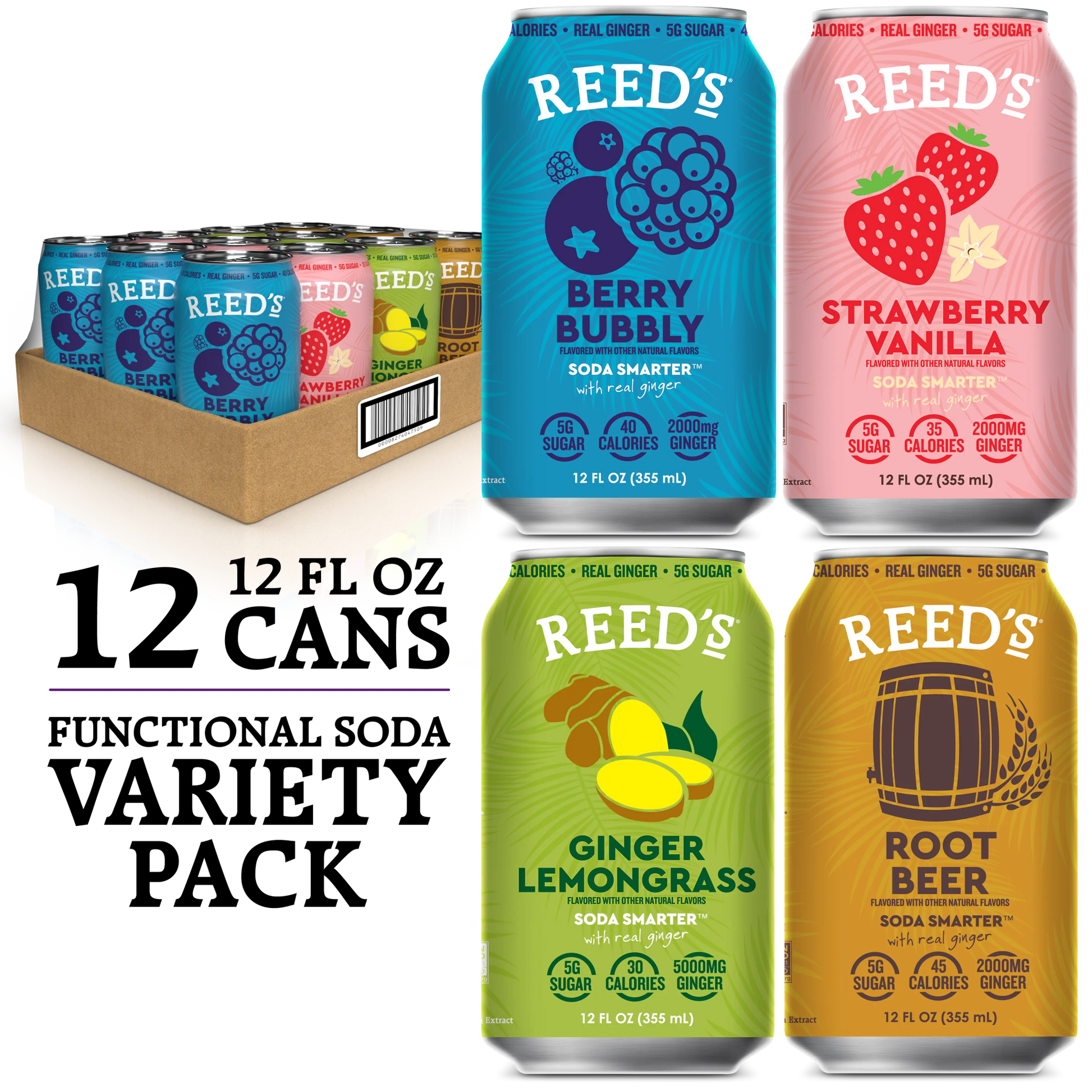 NEW! Reed's Adaptogen Soda Variety 12 Pack soda