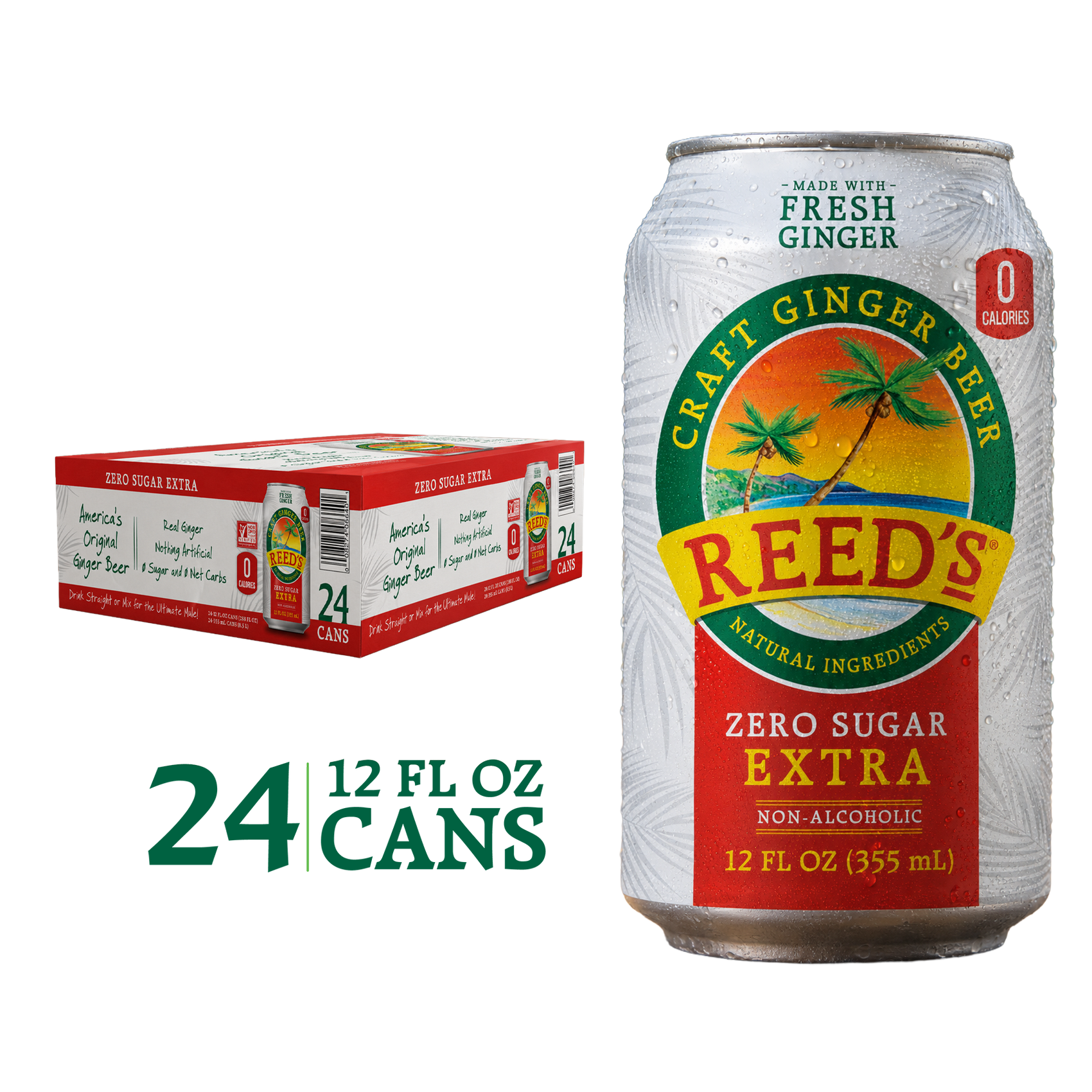 REED'S ZERO SUGAR EXTRA GINGER BEER 24 PACK