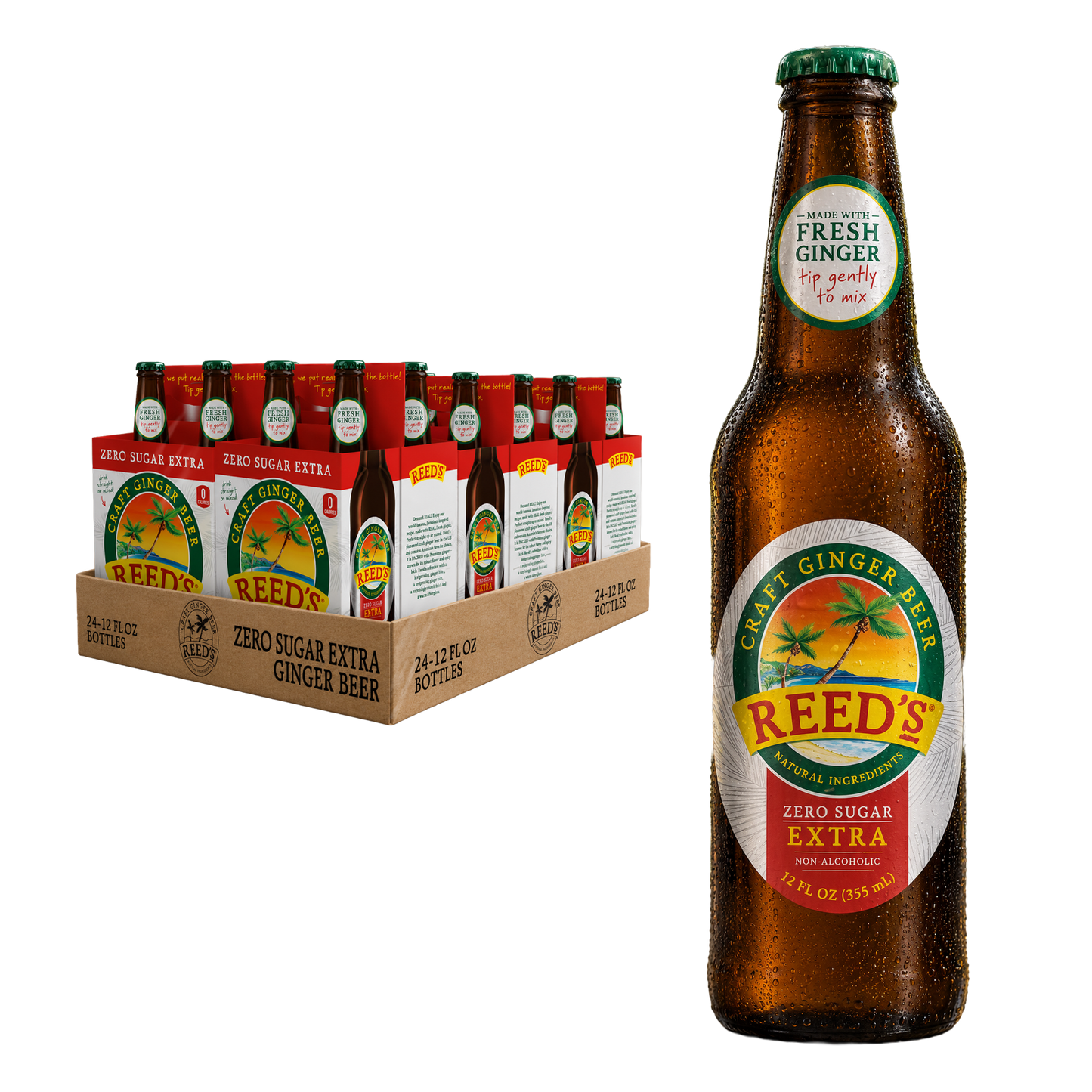 REED'S ZERO SUGAR EXTRA GINGER BEER 24 PACK GLASS