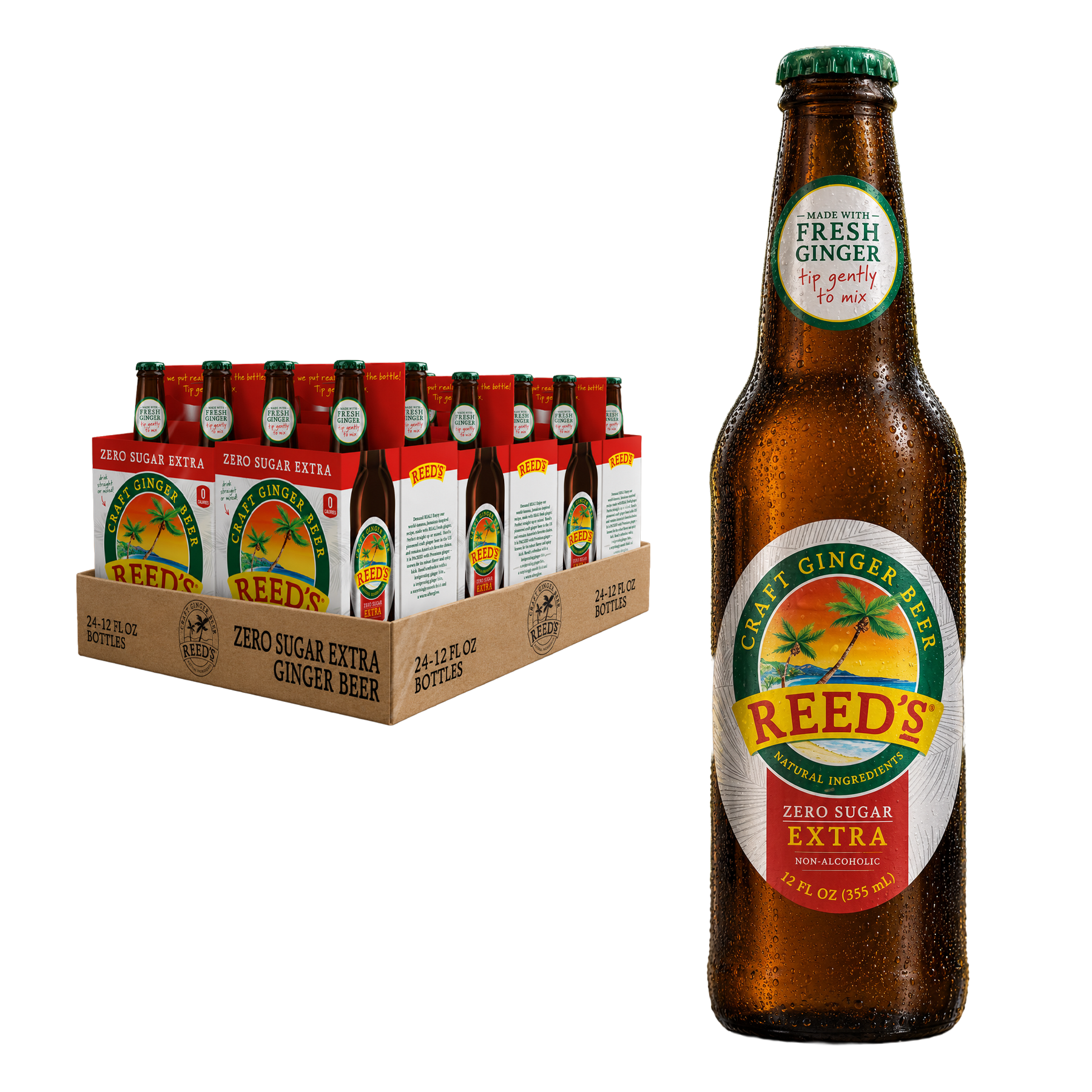 REED'S ZERO SUGAR EXTRA GINGER BEER 24 PACK GLASS