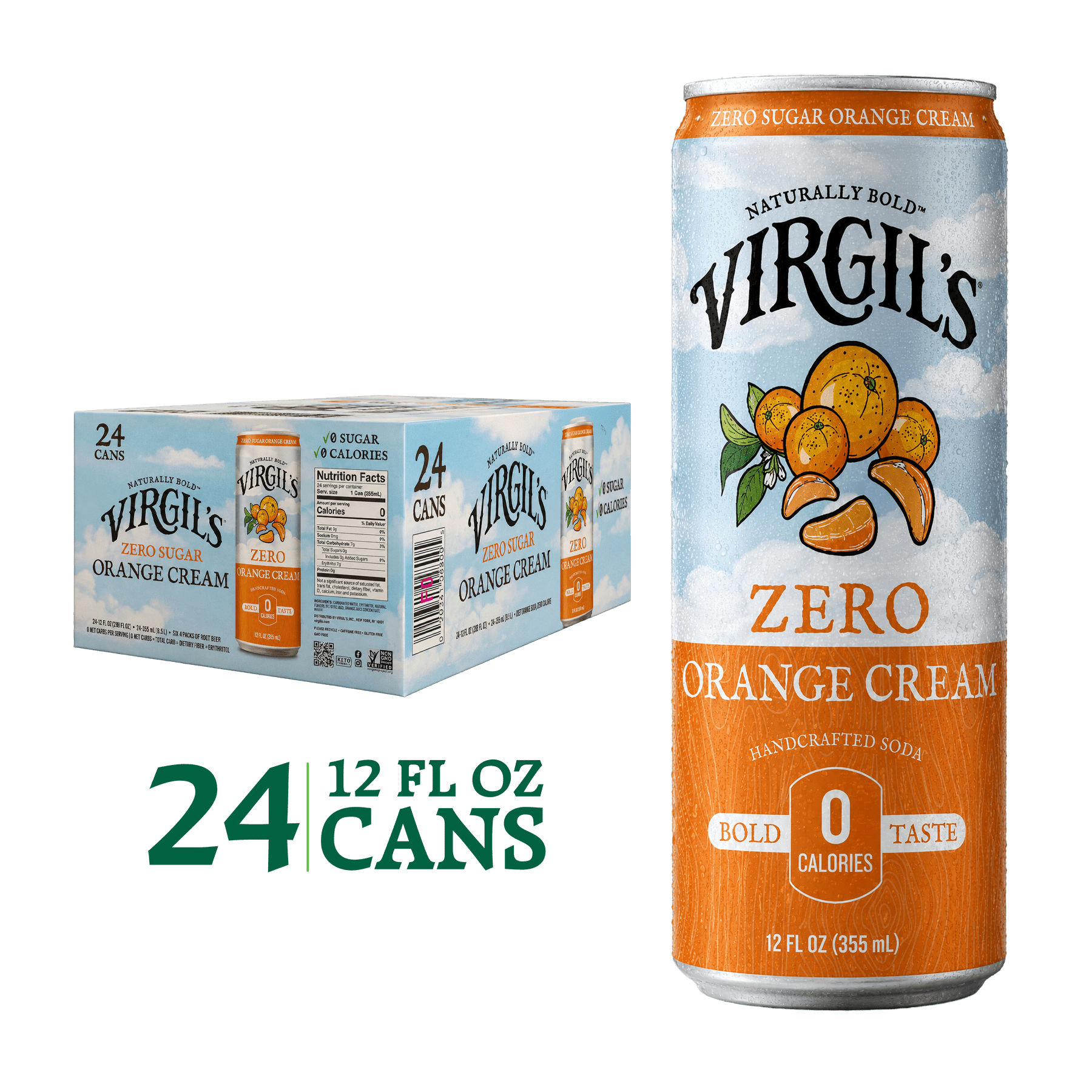 VIRGIL'S ZERO SUGAR ORANGE CREAM 24 PACK